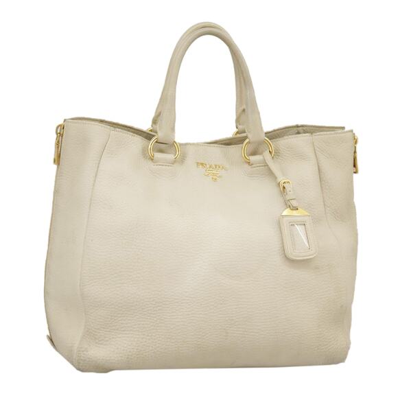PRADA Tote Bag Leather White Gold - Picture 1 of 13